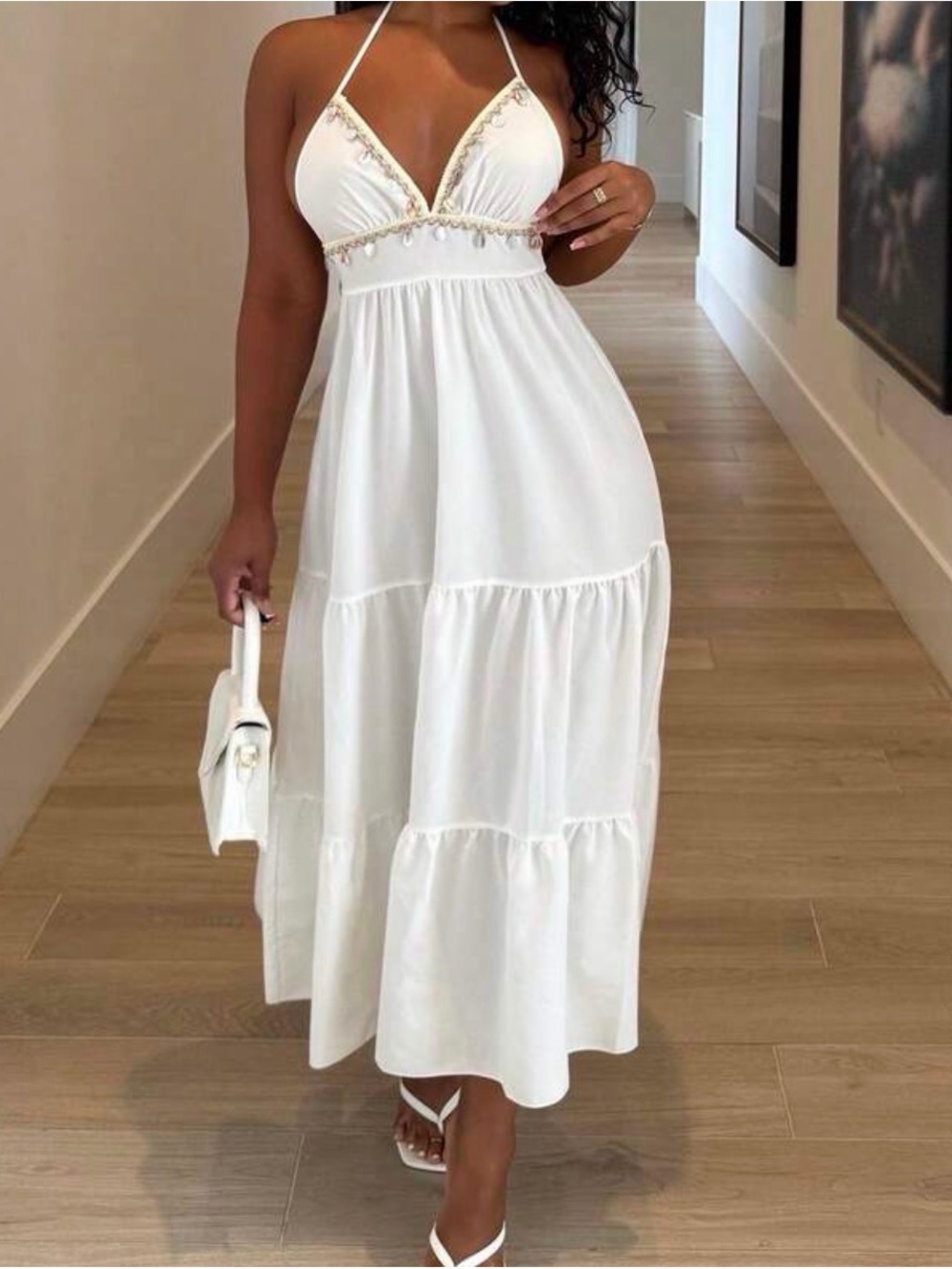 Alexandranx Vacation Casual Embroidered Lace Up Backless A-Line Dress